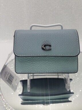 Coach Half Flap Mini Leather Card Case with Chain Strap Shoulder Crossbody